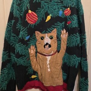 Festive Cat Sweater - Green and Red